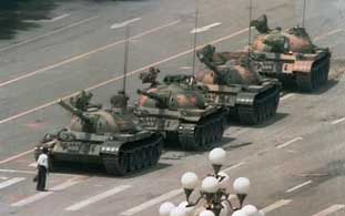 Tank Man - Protesting in Tiananmen Square, Beijing, China (where civil disobedience is lethal) 1989