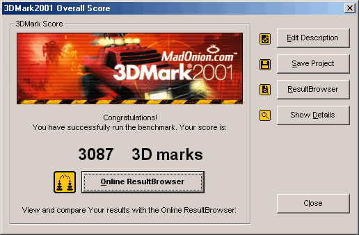 3DMark2001 benchmark of ATI Radeon DDR 32MB graphics card