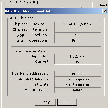 WCPUID AGP information for ATI Radeon DDR 32MB graphics card on Asus CUSL2 motherboard