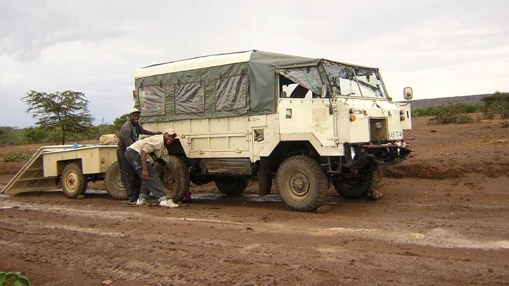 Changing a tire in northern Kenya