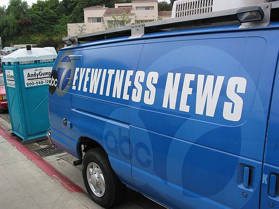 ABC7 Eyewitness Nes van, covering the Bluebird Canyon landslide, Laguna Beach, California