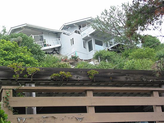House teeting on the edge of landslide: Bluebird Canyon, Laguna Beach, California