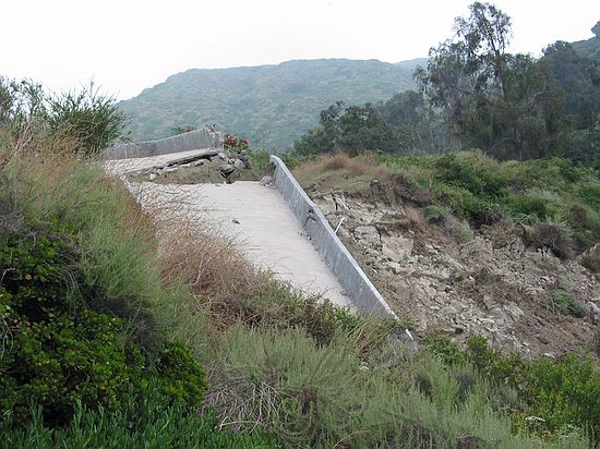 Entrance to the "mausoleum" destroyed by landslide: Bluebird Canyon, Laguna Beach, California