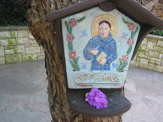 St. Francis ceramic plaque - Meditation gardens: Yogananda Self-Realization Fellowship, Encinitas, California