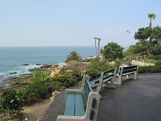 Three benches, Heisler Park, Laguna Beach, Orange County, California