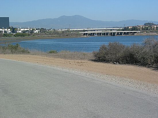 Back Bay Loop bike path near end of Back Bay: Newport Beach, California