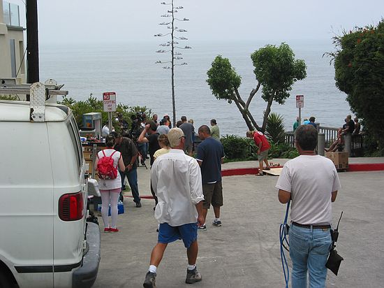 Film crew & extras, Thalia street, Laguna Beach, California