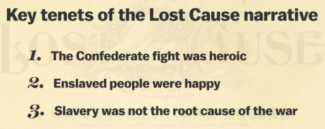 The Lost Cause narrative says that SLAVERY was not the root cause of the civil war