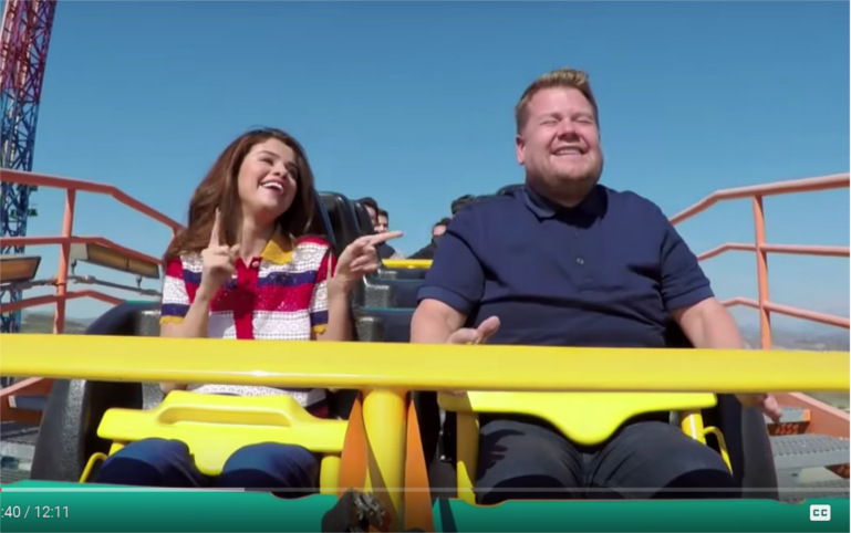Selena and James Corden on a Roller Coaster