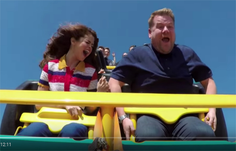 Selena and James Corden on a Roller Coaster